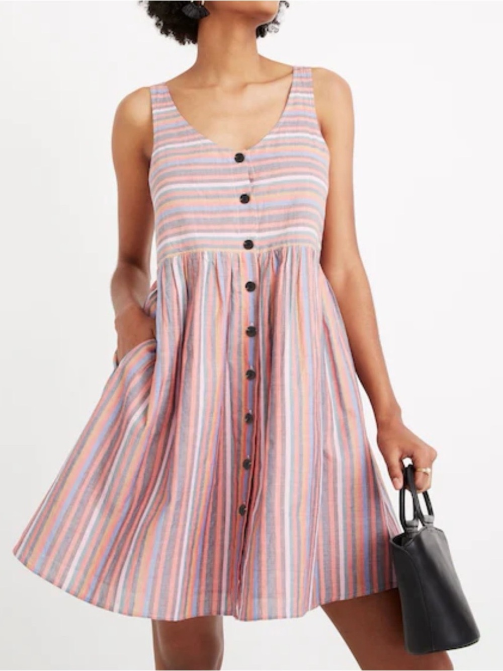 Madewell Scoopneck Tank Dress in Rainbow Stripe